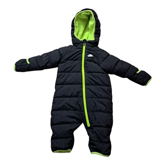 Nike Snowsuit Kids Baby Boy 9 Months One Piece Black Neon Yellow Winter Outdoors - Picture 1 of 8